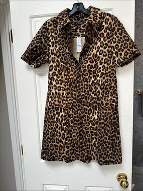 J. Crew Leopard Print Short Sleeve Shift Dress - tan/black